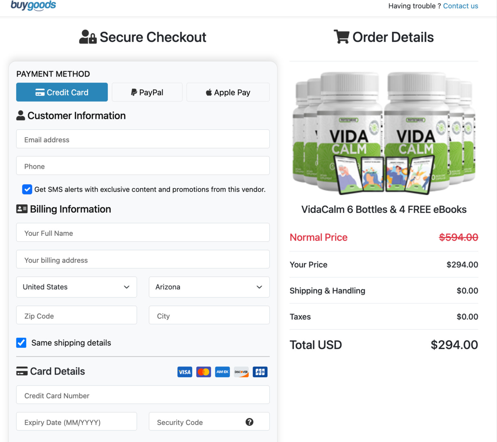 vidacalm-pricing-table